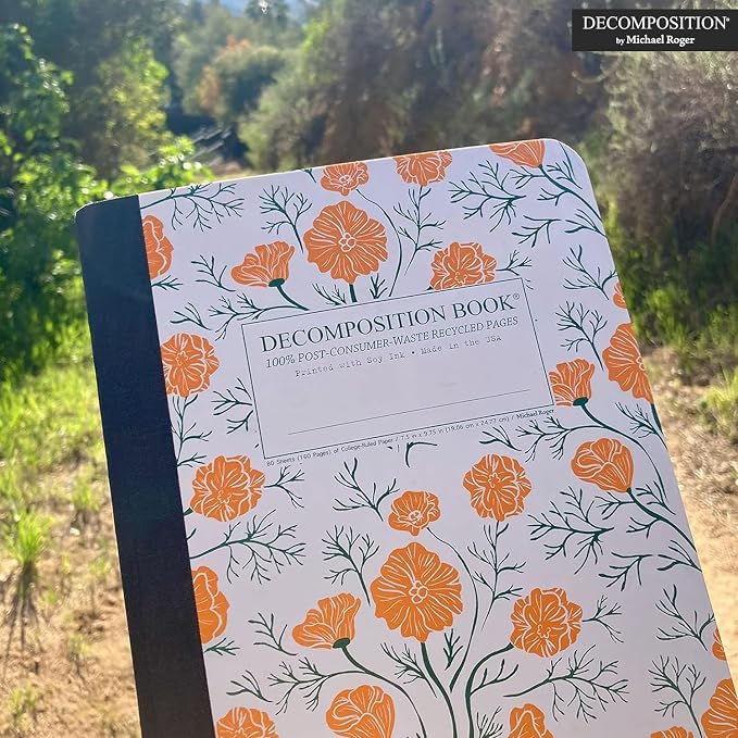 Decomposition California Poppies College Ruled Composition Notebook - 9.75 x 7.5 Journal with 160 Lined Pages - Cute Notebooks for School Supplies, Home & Office - 100% Recycled Paper - Made in USA