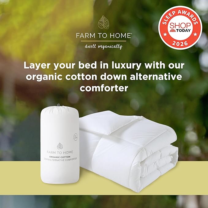 Farm To Home Luxury Comforter Organic Cotton All Season Fluffy Lightweight Down Alternative Machine Washable Comforter for Bedroom, Twin, White