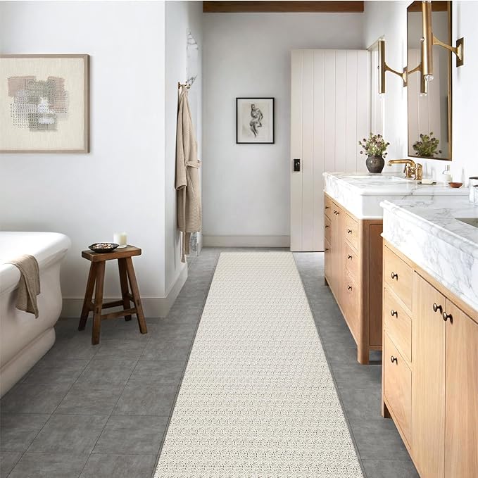 Collive Long Runners Rug for Hallways 2.6x10 Washable Kitchen Runner Rugs Non-Slip Rubber Backed Boho Hallway Runner Rug Tan Braided Farmhouse Carpet Floor Runner for Hall Bedroom Entryway