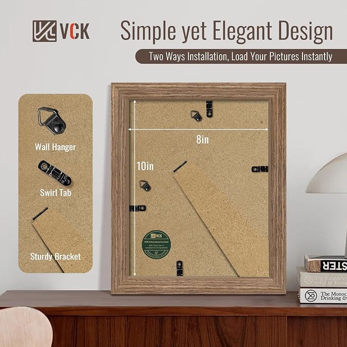 VCK 8x10 Picture Frame Set of 4 - Walnut, Gallery-Quality Wood Poster Frames, 1.1-Inch Wide Border, Polished Plexiglass, Vertical or Horizontal Wall & Tabletop Display for Photo/Art/Prints, Walnut
