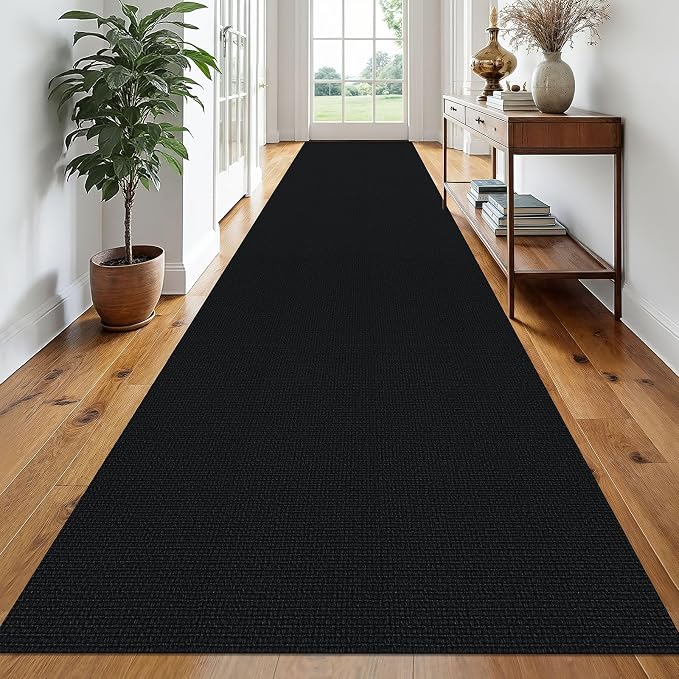 EARTHALL Runner Rug 3x20 Ft Washable Runners for Hallways Extra Long Woven Non Slip Entryway Runner Braided Kitchen Runner Indoor Outdoor Carpet Runners for Hotels, Officel, Stair, Black/Grey