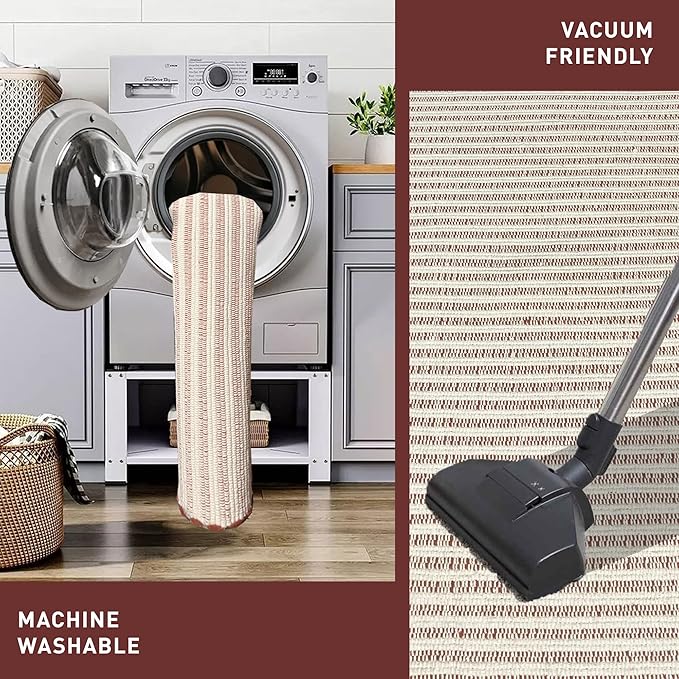 Chardin home Rust & Ivory Providence Throw Rug 2x6 feet |Hand Woven Farmhouse Rug | Great in Kitchens entryways doormats Bathrooms Meditation Mat | Machine Washable & Reversible