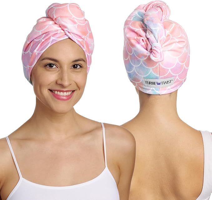 Turbie Twist 2-Pack Microfiber Hair Towel for Beauty, Travel, Gifting - Hair Wrap Turban for Straight, Wavy & Curly Hair - Premium Personal Care - Mermaid
