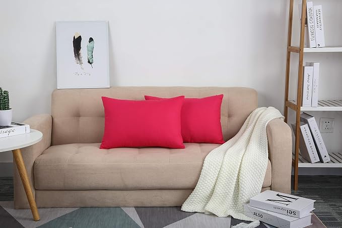 TangDepot Cotton Solid Throw Pillow Covers, 12" x 18" , Watermelon Red, 1 Count (Pack of 1) | 100% cotton, same-color zip, machine wash & air dry. For living room, bedroom, office, car. 42 colors, 91 sizes. Cover only.