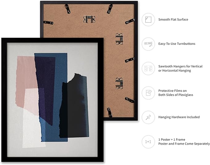 Monem Art Abstract Torn Paper Collage Print - Minimalist Modern Art Poster - Wall Decor for Living Room, Bedroom or Office - 16x20 Black Framed Wall Art by Mareike Bohmer