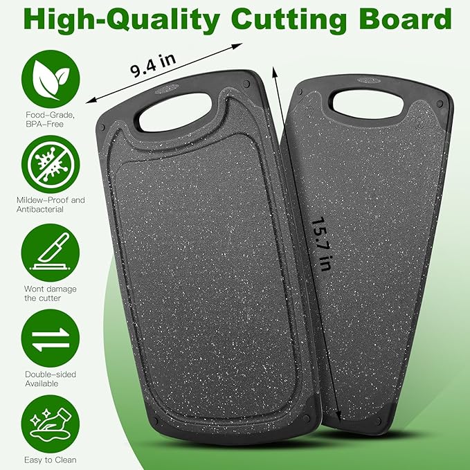 Cutting Boards,15.7"×9.4" Plastic Chopping Board Made From Natural Food Grade Material,BPA Free&Eco,Non Slip&Juice Groove,Dishwasher Safe,Double-Sided Usable,Dark Grey