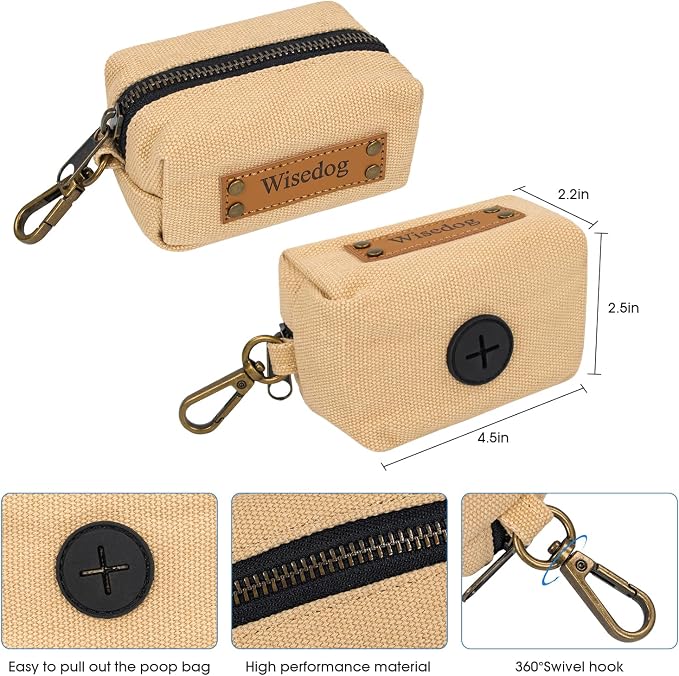 Wisedog Waterproof Dog Collar and Leash Set, S, Sand Color | Adjustable Puppy Collar, Cute Tag, 4FT Dog Leash, Includes Poop Bag, For Small Medium Large Dogs