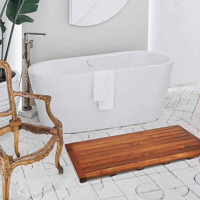 Utoplike Teak Bath Mat, Shower Mat Wood for Bathroom, (40"x18") Wooden Floor Mat Extra Large for Spa Home or Outdoor