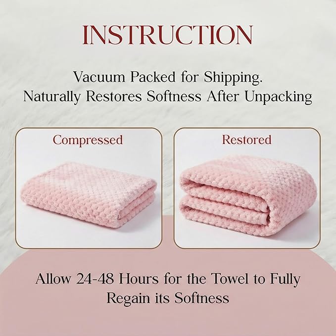 2 Pack Microfiber Hair Towel Wrap for Women 26 x 10 in | Hair Drying Towel with Button and Band | Hair Turban Towel Quick Dry Waffle Coral Fleece Head Towels (Pink + Blue)