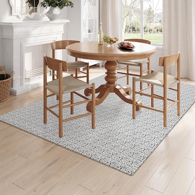 Collive Area Rugs 4x6, Farmhouse Machine Washable Living Room Rug Boho Woven Cotton Bedroom Rugs, Grey Modern Dining Room Rug Non Slip Indoor Carpet for Nursery Bedside Entryway Office