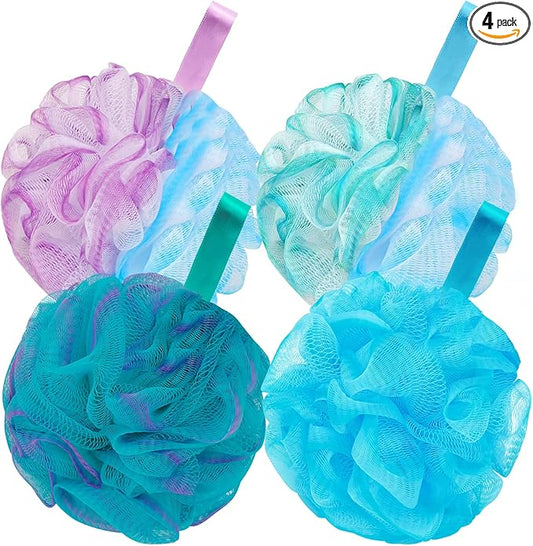 BCKENEY Bath Loofah Shower Sponge Body Back Scrubber Soft Mesh Shower Puffs Exfoliating Loofa for Women & Men Bath Accessories Cleaning Tool (4Pcs 75G, Extra Large)