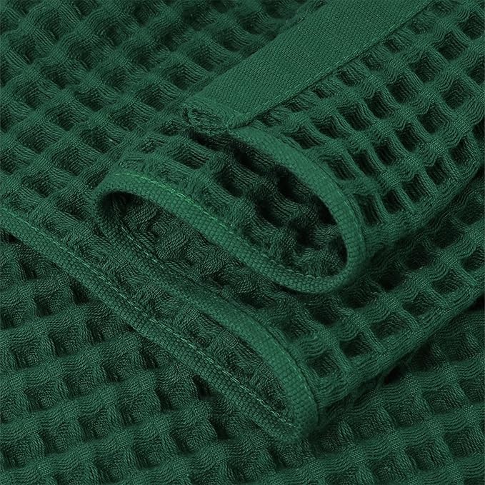 Jacquotha Waffle Bath Towels 2-Piece (Forest Green) - Cotton, Soft, Quick Dry, 31” x 62” Shower Towels for Bathroom Decor, Beach, Guest
