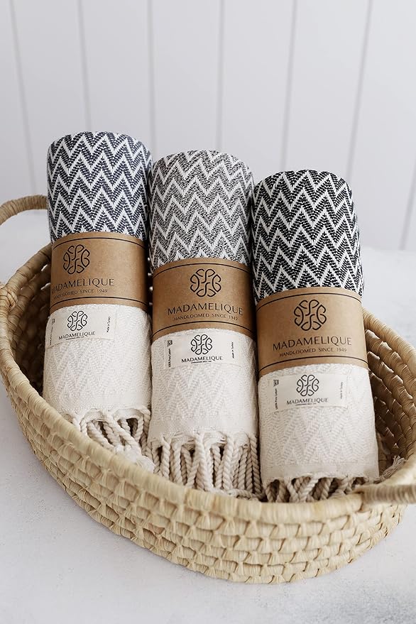 Madamelique Exclusive Hand Towels Set of 2-18 x 40 Inches - Decorative Bathroom Peshtemal Towel for Hand, Face, Hair, Yoga, Tea, Dishcloth, Kitchen and Bath - 100% Pure Cotton (Gray)