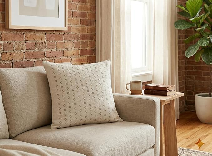 SanVia Cotton Throw Pillow Covers 20x20 – Handwoven Jacquard Texture, Fade-Resistant, No Pilling – Hidden Zipper, Decorative Cushion Cover for Sofa, Couch, Bed – Insert Not Included (Geometric, White)