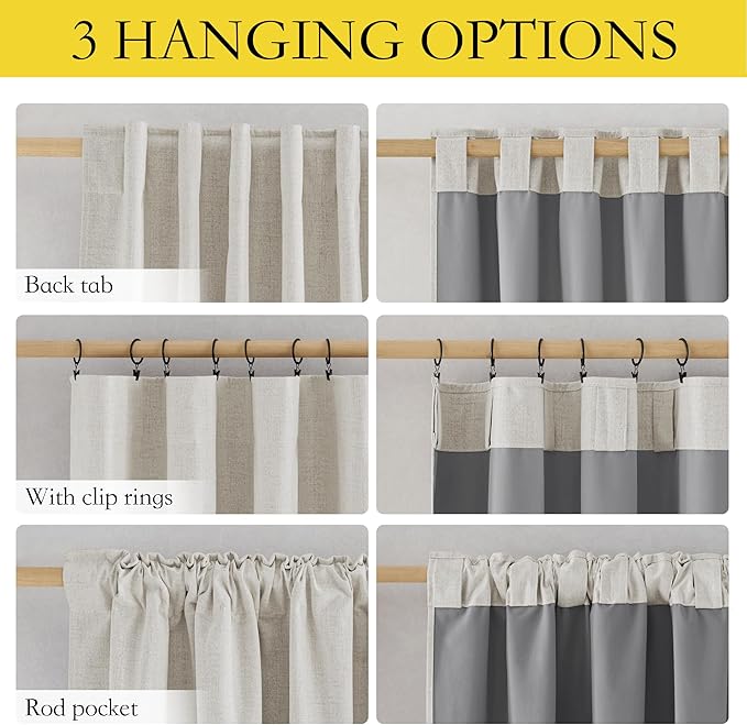 NICETOWN Linen Full Blackout Curtains 52 x 80 inch Panels, Full Bedroom Light Blocking, Thick Linen Blend Rod Pocket & Back Tab Draperies with Liners for Home Theater(Set of 2, Alabaster Gray)