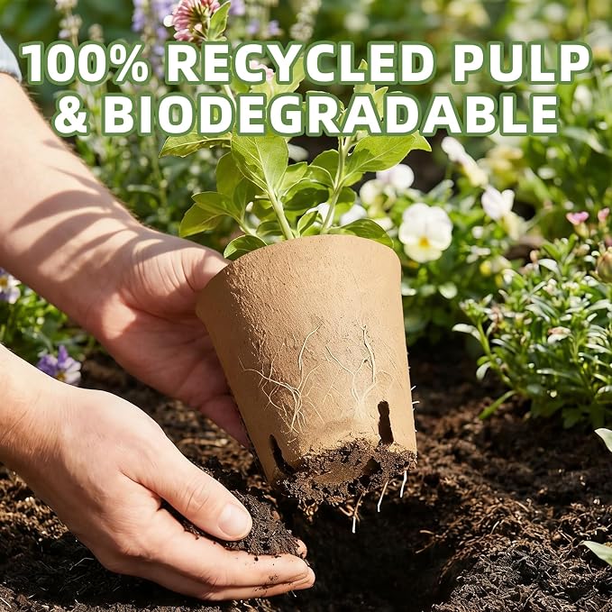CLEANGOR 70Pcs Biodegradable 3.15” Peat Pots with 70Pcs Plant Labels | Biodegradable Seed Starter Pots with Drainage Holes, Nursery Pots for Seedlings, Herbs, Vegetables, Flowers, Gardening Kit