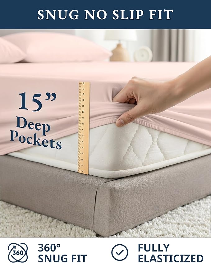 LANE LINEN 100% Organic Cotton King Size Sheets Set, Machine Washable Fully Elasticized Low Pill Fade Resistant Cotton Sheets, Soft & Comfy Percale Eco Friendly All Season sábanas King -Sepia Rose