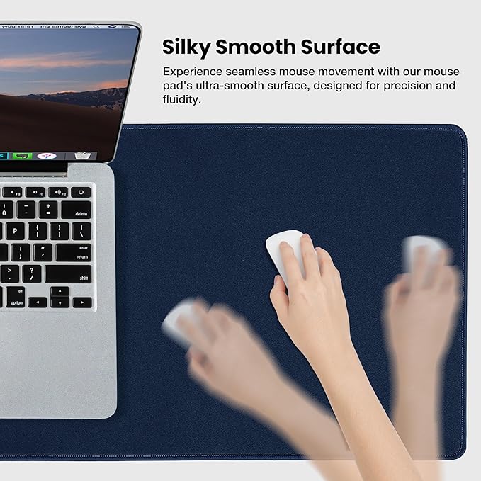 ALOANES Waterproof Mouse Pad with Durable Stitched Edge, Large Gaming Keyboard Pad, Non-Slip Rubber Base Mouse Mat, Desk pad for Gamer, Office & Home, Dark Blue Mousepad 27.6"x11.8"x0.12"
