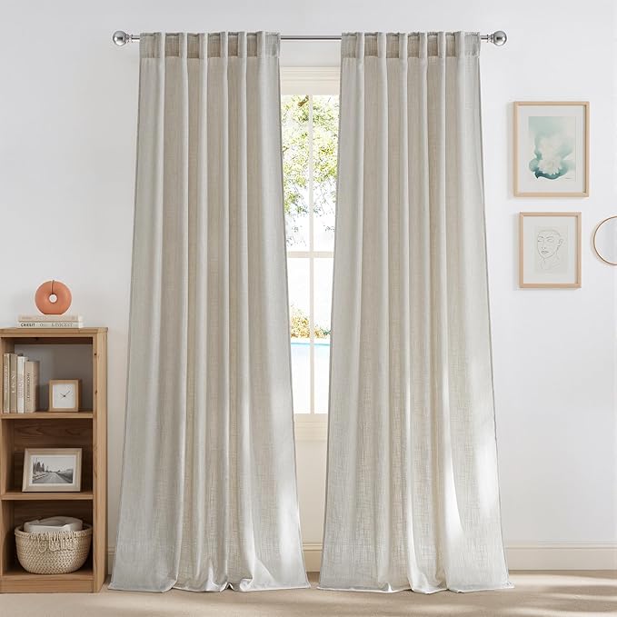 NICETOWN 84 inch Linen Curtains 2 Panels Set for Bedroom/Living Room, 55" Wide Butlywood Birch Thick Farmhouse Linen Privacy Window Drapes Rod Pocket & Back Tab with Light Filtering