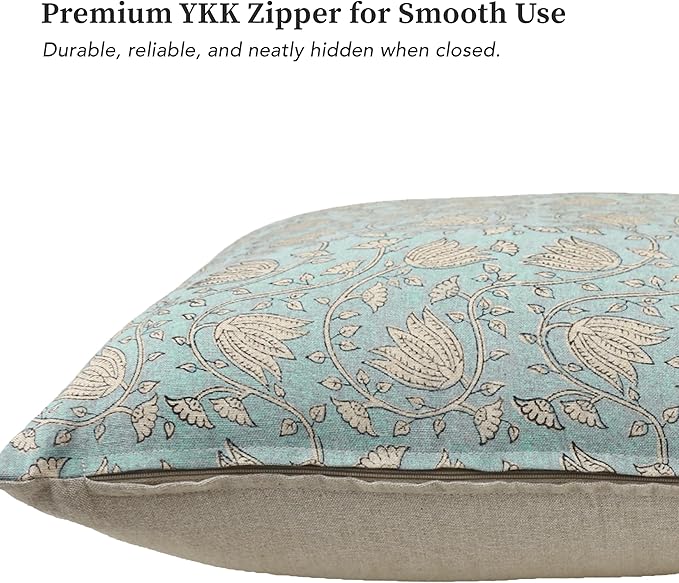 Hand-Block Printed, Artisan-Made Neutral Accent Throw Pillow Covers- 100% Cotton Cushion for Sofa, Bed, Chair, Home Decor, Boho, Indoor - Sansa (Light Blue, 20" x 20" (Pack of 2))