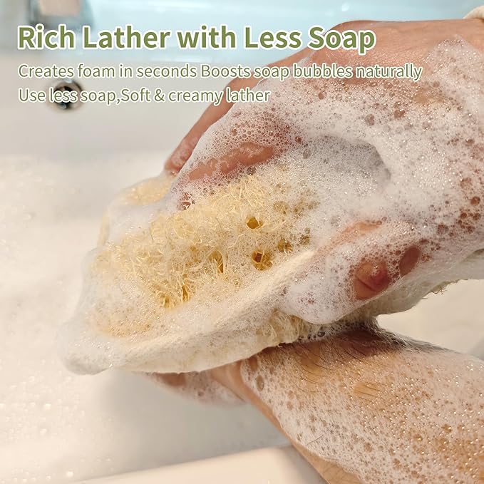 Soap Bag Made from Natural Egyptian Loofah, Luxury Exfoliating Soap Saver Bar Soap Pouch with Rich Foam, Rough Texture, Quick Drying, Long Hanging Loop for Shower & Travel (2 Pack)