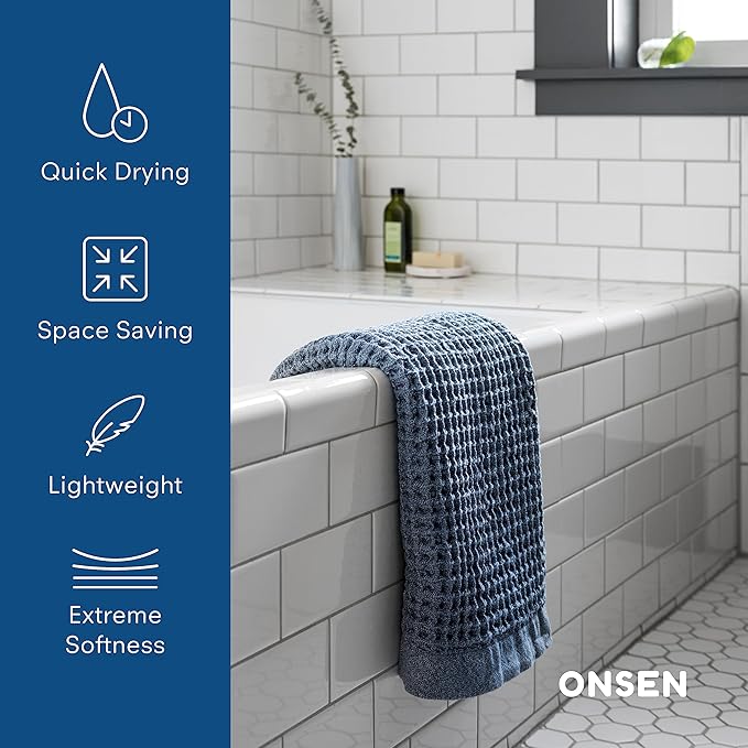 ONSEN Supima® Waffle Bath Towel, Large, Quick Dry Lint Free 100% USA Cotton, Lightweight Absorbent Bath Towel, 31x57 in (Denim Blue, 1x Bath Towel)