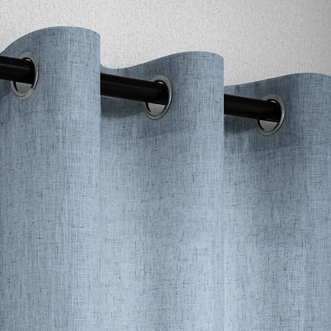 Grey Blue Curtains 84 Inch Length for Living Room 2 Drapery Panels Set Rings Top Semi Blackout Thick Linen Light Thermal Reducing Dusty Blue Sheer Curtains for Bedroom Vintage Country Decor 52x84 Long