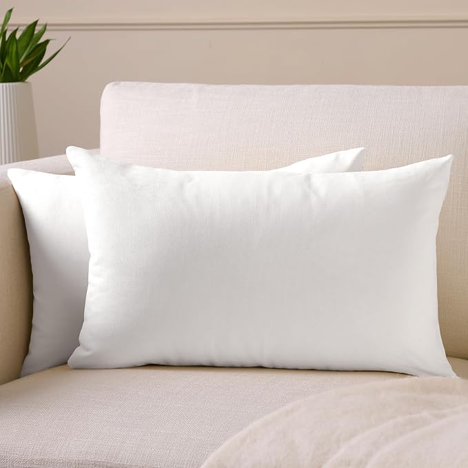 Encasa XO Throw Pillow Covers 12x20 in Set of 2 White | No Inserts | Cotton Pillow Covers for Living Room, Bed, Sofa, Couch | Decorative Cushion Covers with Improved Zipper