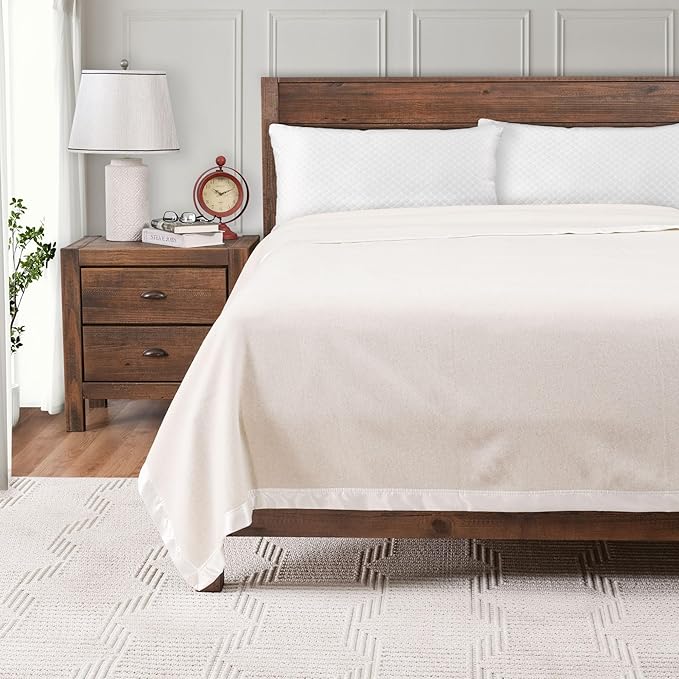 Creswick Woollen Mills 100% Australian Merino Wool Blanket – Soft Warm and Natural with Satin Binding, Breathable Luxury Bedding for All Seasons, (Natural, Full/Queen Size)