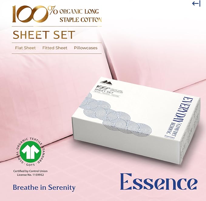 Mayfair Linen 100% Organic Cotton Sheets Twin XL Size - 3 PC Organic Cotton Percale Sheets Twin XL Set (Blush), Soft, Crisp, Cooling Bedsheets, 16" Deep Pocket Hotel Bedding - GOTS Certified