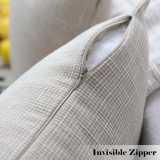 Kevin Textile 2 Pcs Simple Linen Pillow Covers Nordic Stars Soft Cushion Case with Hidden Zipper, 24"x24", Light Beige