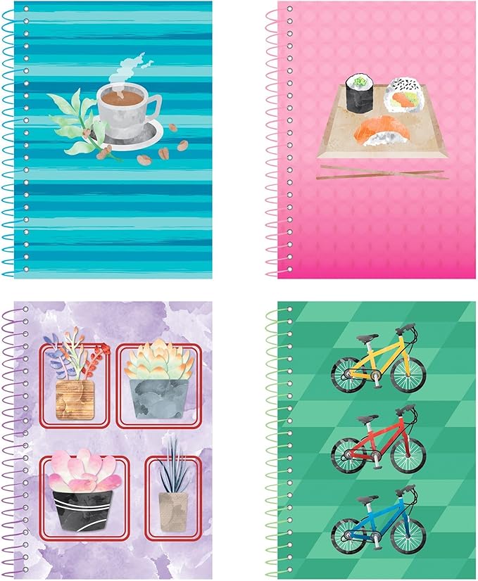 ROARING SPRING Lifenotes Recycled Spiral Notebook, 80 Sheets, 7" x 5", College Ruled, Sold as a 4 Pack of Assorted Covers