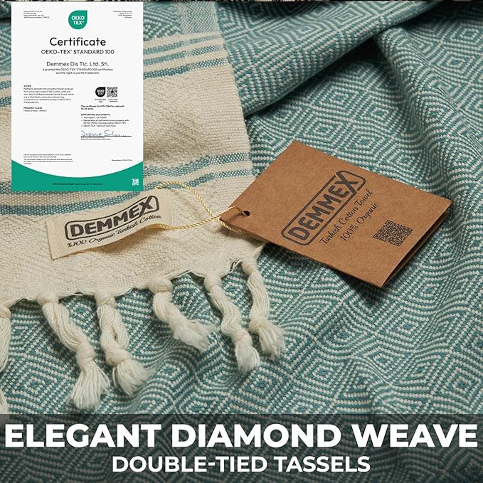 DEMMEX Organic Diamond Turkish Bath & Beach Towel | 100% Oeko-TEX Certified Cotton, Ultra-Soft, Quick-Dry, Lightweight, Compact & Oversized Luxury Peshtemal Towel, Prewashed, 71"x36", Royal Blue