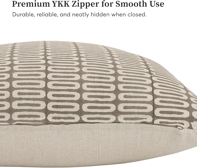 Hand-Block Printed, Artisan-Made Neutral Accent Throw Pillow Covers- 100% Cotton Cushion for Sofa, Bed, Chair, Home Decor, Boho, Indoor - Lana (Greige_3, 20" x 20")