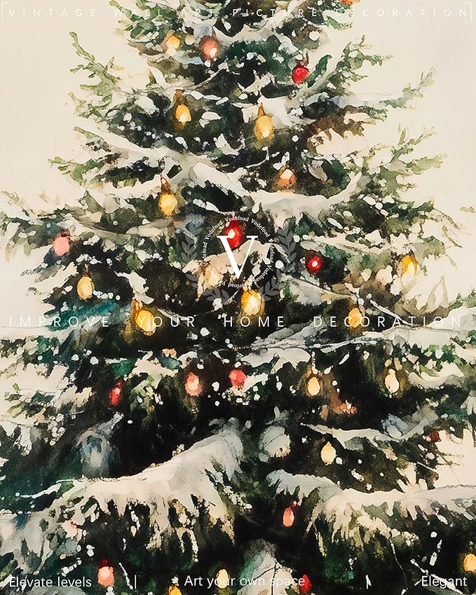 Vodefoad Christmas Tree Wall Art Vintage Rustic Xmas Winter Snowy Pine Tree Canvas Oil Wall Decor Neutral Antique Holiday Christmas Tree Painting for Gallery Bedroom Bathroom - 8x10Inch Unframe