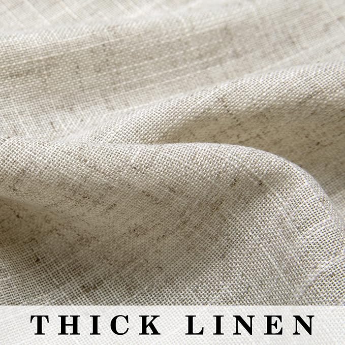 Pitalk Flax Linen Curtains 54 Inch Length for Kitchen 2 Panels Set Grommet Rustic Country Semi Opaque Sheer Short Curtains for Small Windows Burlap Farmhouse Bedroom Decor 52x54 Inches Long