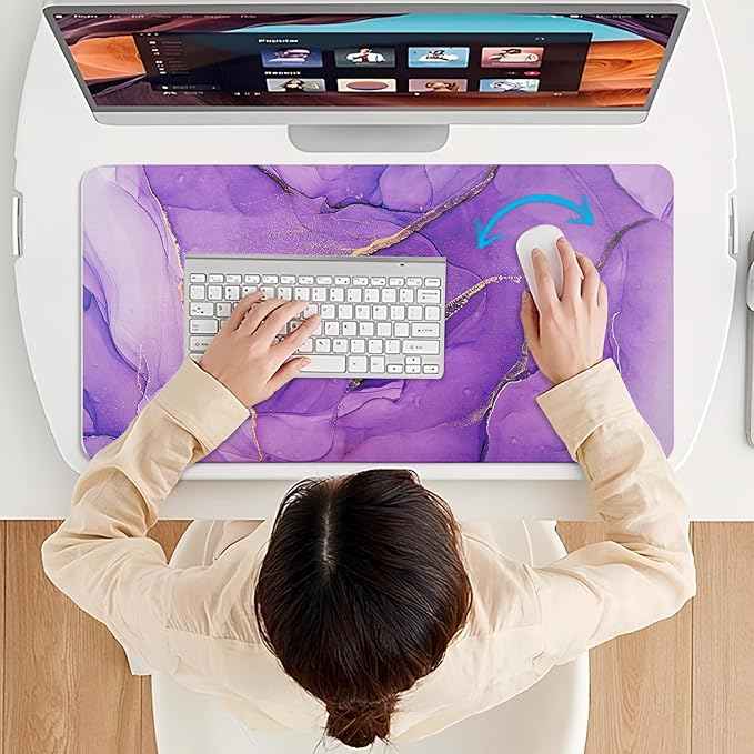 Desk Mat, Dual Leather Sided Desktop Pad for Office and Home, Ideal for Large Mouse Pad and Desk Mats (Purple Marble 31.5"x 15.7")