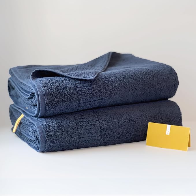 Highly Absorbent & Quick-Dry Organic Cotton Bath Towels, Soft & Lightweight, Made in Japan, Oeko-Tex Class 1 Certified, 28 x 53 inch, Navy, Pack of 2 – Proof of Purity