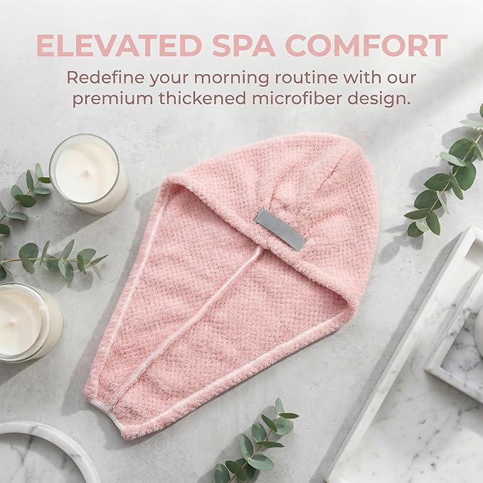 Microfiber Hair Towel wrap for Long Curly Hair Super Absorbent Quick Drying Turban Cap Thick lint Free Lightweight 90g Travel Essential for Women After Shower Anti frizz (Blue, Pink & Gray)