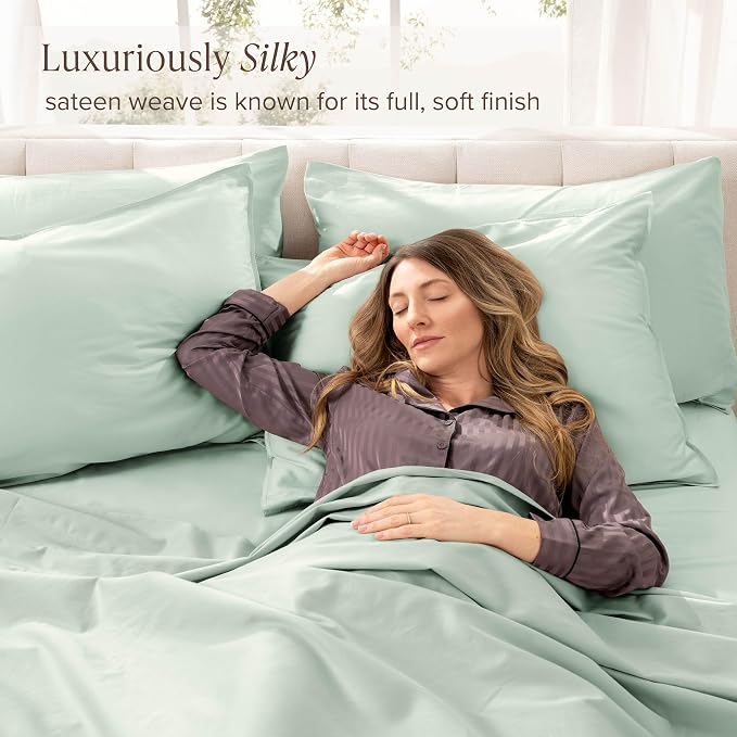 Bare Home 100% Organic Cotton Twin Extra Long Sheet Set - 400 Thread Count - Smooth Sateen Weave - Breathable & Cooling - Hotel Luxury Set - Deep Pocket Bed Sheets (Twin XL, Willow)