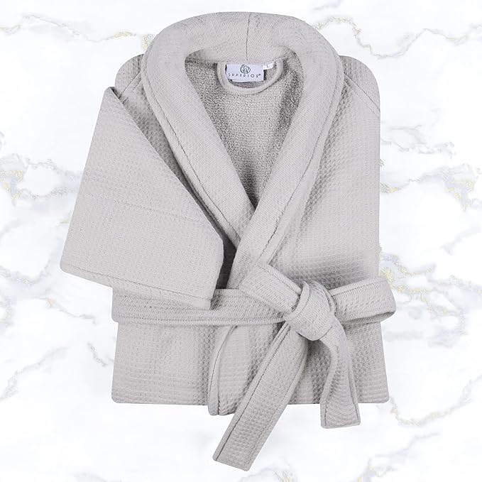 Superior Waffle Weave Cotton Unisex Bathrobe with Belt, Soft and Absorbent Robe for Men and Women Bath Essentials Robes