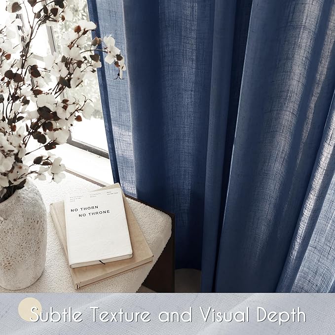Navy Blue Curtains for Living Room Back Tab Modern Farmhouse Semi Sheer Blue Curtains 72 inches Long 2 Panels Set Muted Neutral Window Curtain for Dining Room Bedroom 60x72