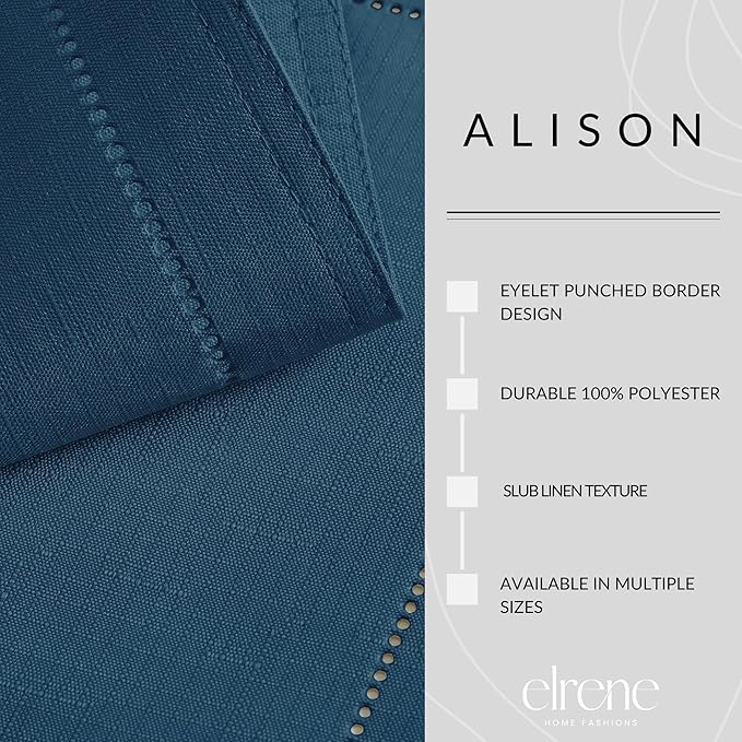 Elrene Home Fashions Alison Eyelet Border Design Wrinkle Resistant Fabric Tablecloth, 60"x102" Rectangle, Copen Blue