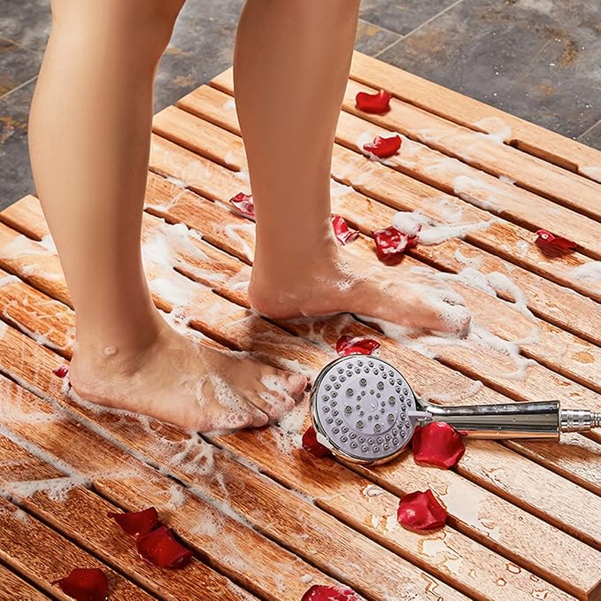 Bamboo Bath Mat,Natural Wooden Shower Mat,Bamboo Duckboard Bath Mat, Non-Slip, Shower Mat for Indoor Outdoor,Wooden Bath Mat and Wood Shower Mat,Indoor Or Outdoor Use,75x120cm/30x47in