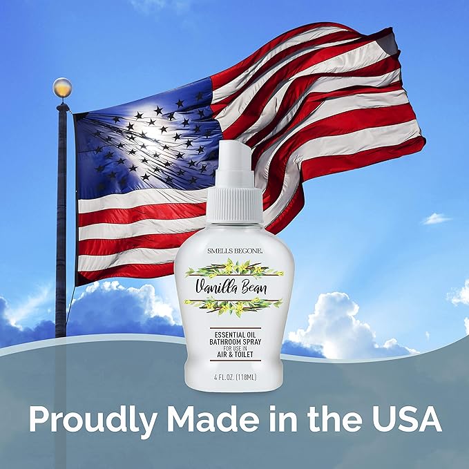 SMELLS BEGONE 4 oz Essential Oil Bathroom Spray - Instantly Eliminate Toilet & Bathroom Odors - Air Freshener Made with Essential Oils (Vanilla Bean)