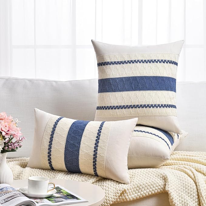 Fancy Homi Set of 2 Dusty Blue Vintage Decorative Throw Pillow Covers 20x20 Inch for Couch Bed Sofa Chair Bedroom, Rustic Retro Square Cushion Case, Modern Farmhouse Boho Living Room Decor Indoors