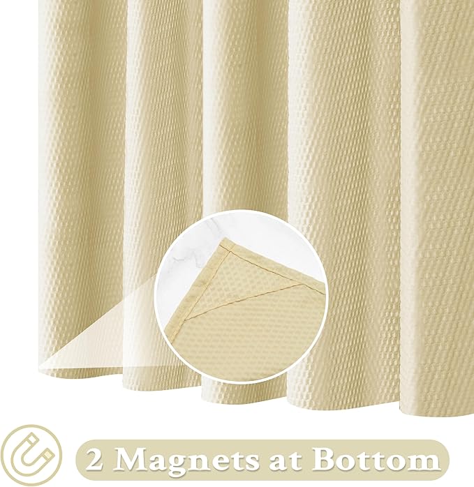 Tititex Solid Beige Cloth Fabric Shower Curtain Liner with 2 Magnets - Texture Soft Hotel Quality Waterproof Shower Liner, Light-Weight & Machine Washable 60x72 inch