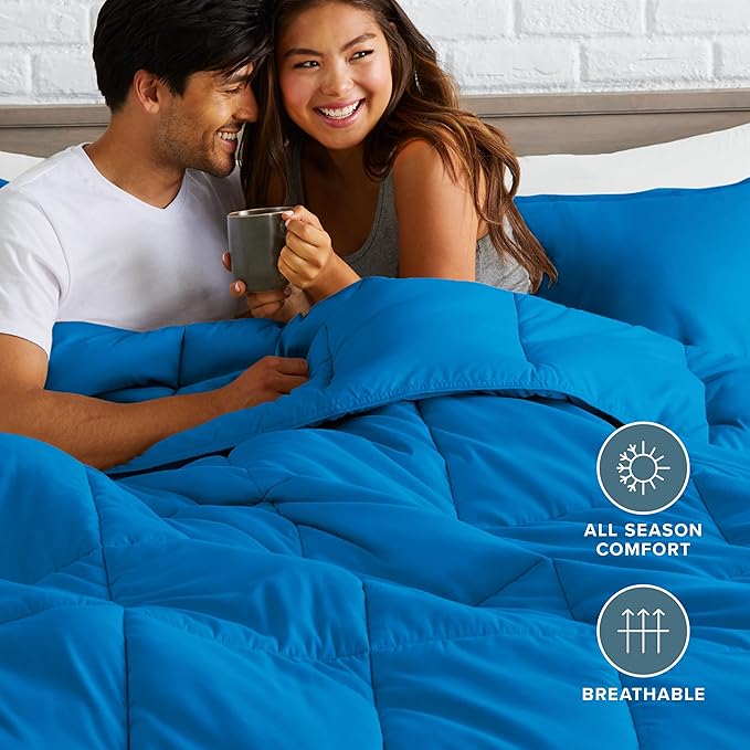 Bare Home Comforter Set - Full Size - Ultra-Soft - Goose Down Alternative - Premium 1800 Series - All Season Warmth (Full, Medium Blue)