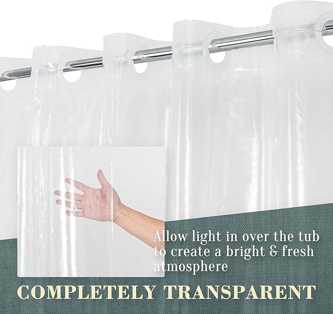 No Hook PEVA Shower Curtain or Liner - 8G Heavy Duty Clear Bathroom Shower Curtain No Hooks Required, Waterproof Plastic & PVC Free, Standard Size 71 x 74, Clear