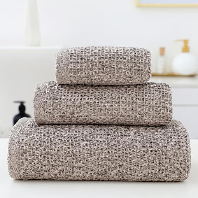 SK Studio 6 Piece Bath Towels Set, Cotton Hotel Large Waffle Bath Towels Absorbent Quick Dry with 2 Bath Towels, 2 Hand Towels, 2 Washcloths for Bathroom Spa, Grey